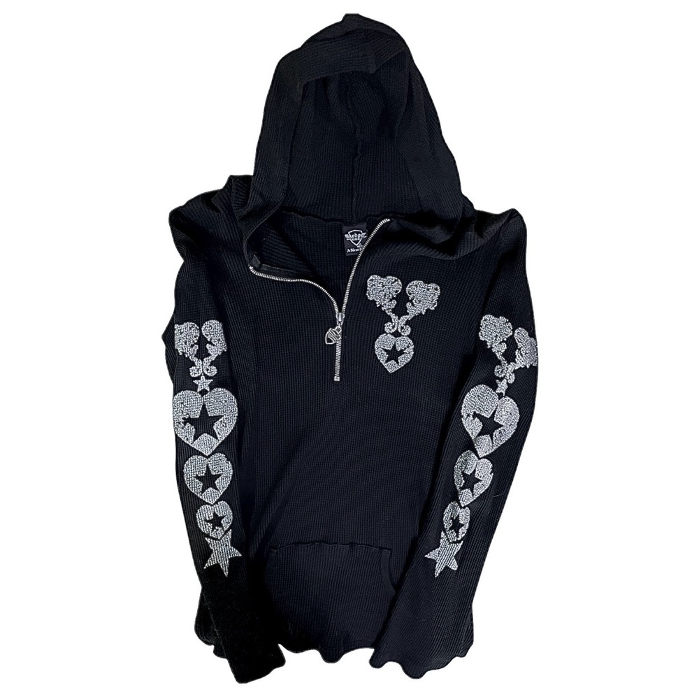 Women's Black Hoodie with Silver Accents